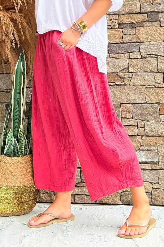 Annie Cushion Cotton Barrel Culotte Pant Rhubarb Rose